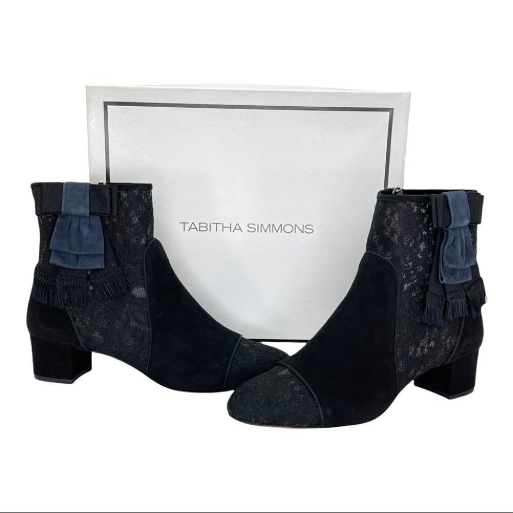 Tabitha Simmons Anastasia Black Lace Fabric Womens Ankle Boots Size 9M - Picture 2 of 16